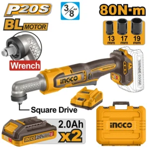 Perceuse à percussion d'angle avec batterie 20 V/2 x 2,0 Ah INGCO CAIWLI208