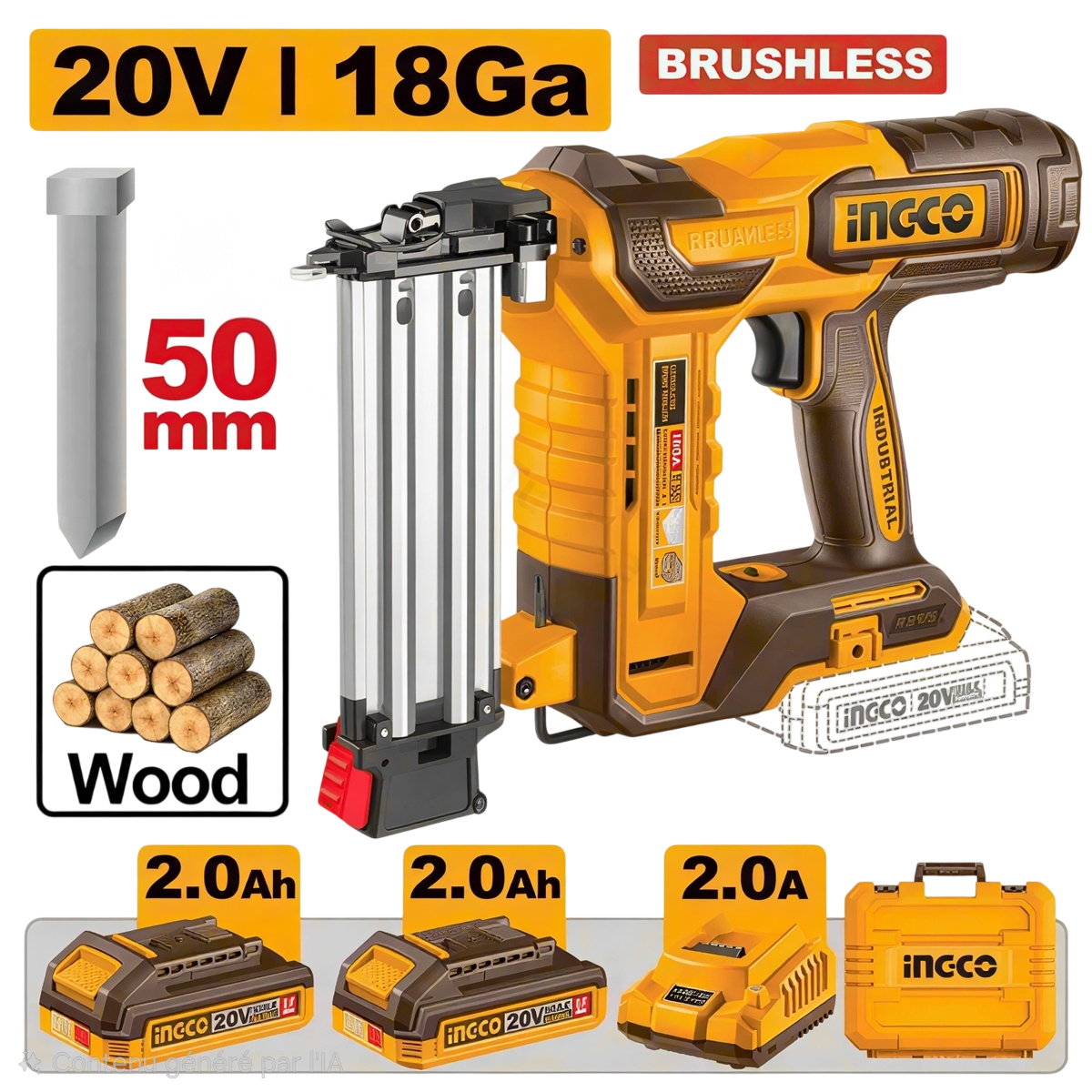Cloueuse sans fil INGCO 20 V 18Ga industrielle CBNLI500857