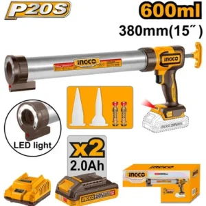 Pistolet à silicone sans fil 20 V/2 x 2,0 Ah 600 ml INGCO CCGLI20031