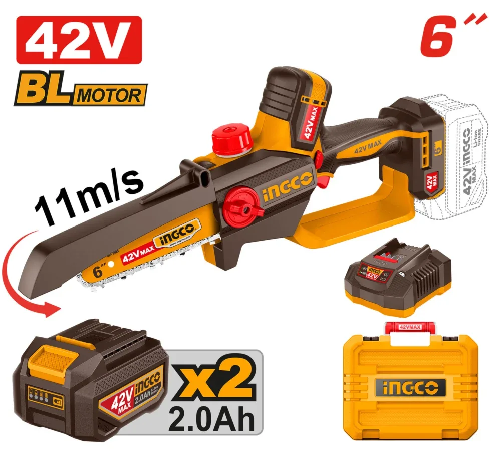 Tronçonneuse 6″ (15 cm) avec batterie 42 V/2 x 2,0 Ah INDUSTRIELLE INGCO CGSLI42681