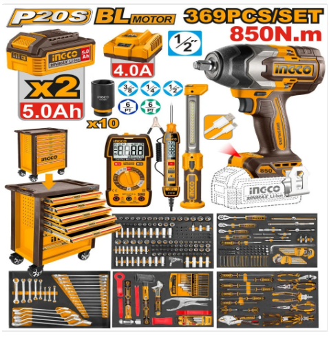 Servante de 369 outils INGCO HTCS283692 en caisson, emballage : sac, usage professionnel