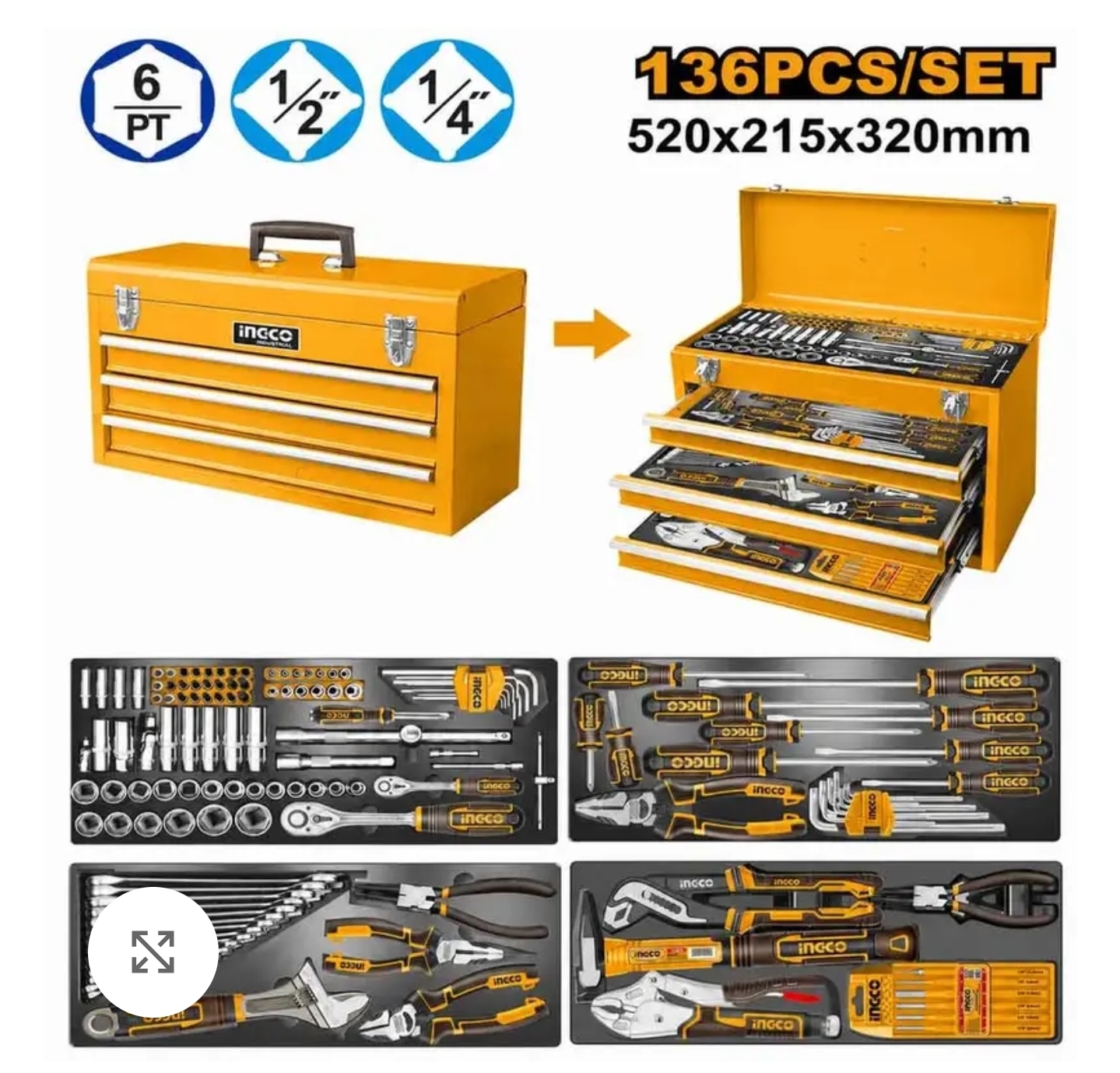 CAISSE A OUTILS INGCO 136 pièces HTCS261368