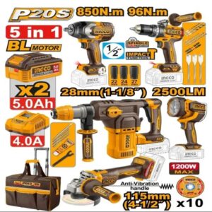 KIT D’OUTILS SANS FIL 5 PCS 20V INGCO COSLI251193