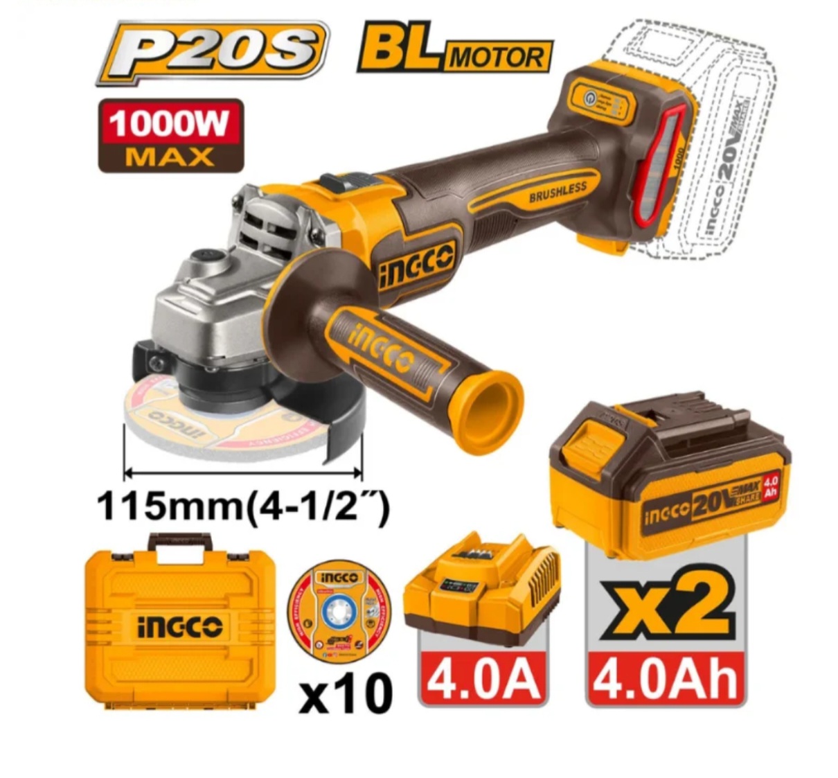 MEULEUSE D’ANGLE INGCO SANS FIL 20V 1000W CAGLI271532