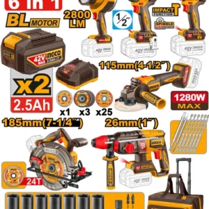 Coffret d'outils sans fil INGCO COSLI260496 (6 pièces)